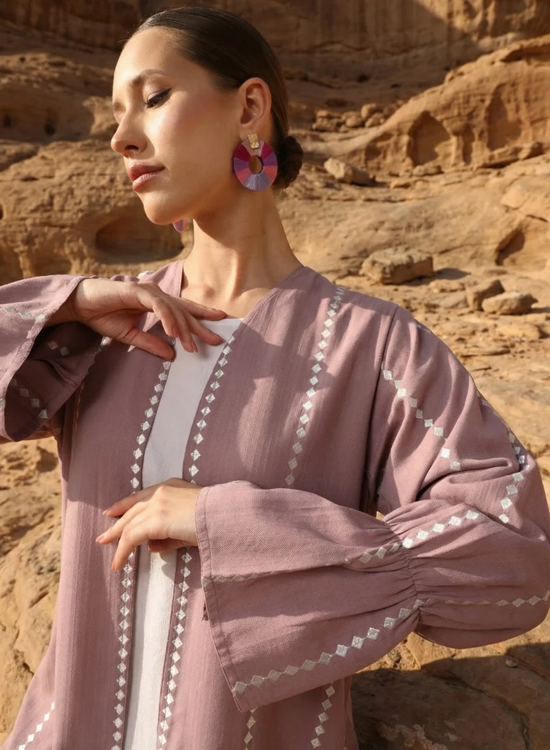 ISHIN pink Pink thread embroidered Abaya with Hijab for Women | Best Price UAE